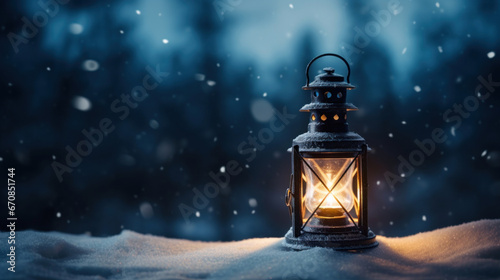 Lantern sitting on a snow photo