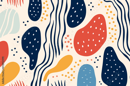 Colorful lines dots shapes floral seamless pattern background. Good for fashion fabrics, children’s clothing, T-shirts, postcards, email header, wallpaper, banner, posters, events, covers, and more.