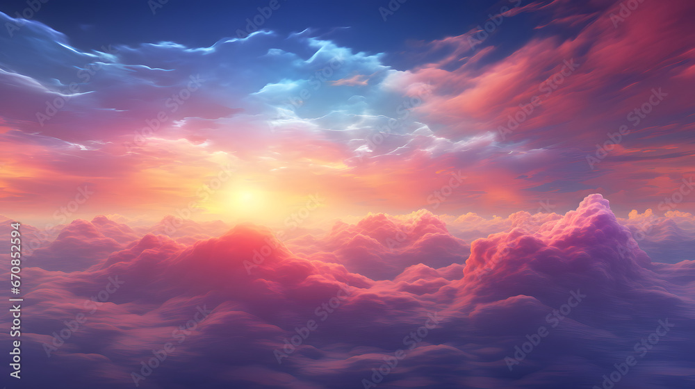 3d render, abstract fantasy background of colorful sky with neon clouds. Generative AI.