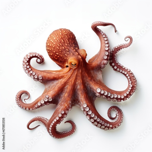 Fresh octopus on a white backdrop. Generative Ai.