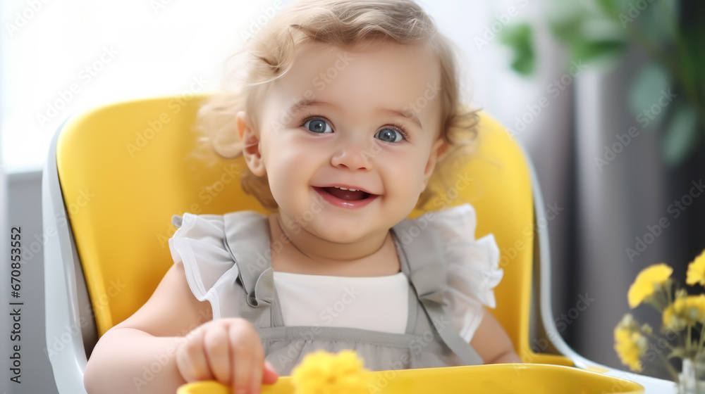 Small happy Boy smile. Child is sitting in kitchen, having meal. Concept of healthy kids food. Ai generative illustration Small happy Boy smile. Child is sitting in kitchen, having meal. Concept of healthy kids food. Ai generative illustration