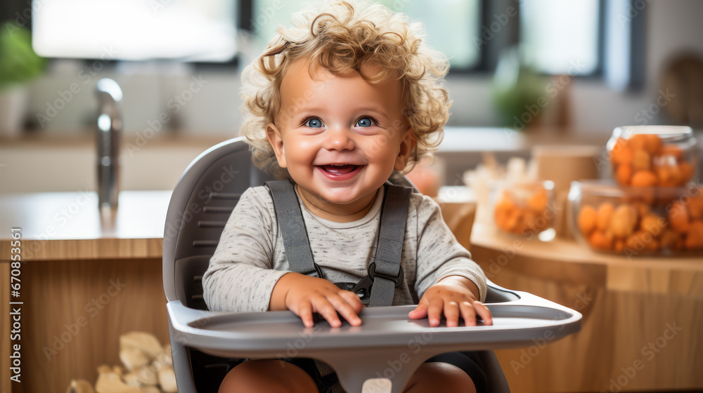 Small happy Boy smile. Child is sitting in kitchen, having meal. Concept of healthy kids food. Ai generative illustration Small happy Boy smile. Child is sitting in kitchen, having meal. Concept of healthy kids food. Ai generative illustration