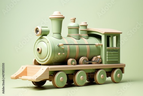 astel green wooden toy train set, inspiring imaginative play with vibrant, eco-friendly colors, Generative AI photo