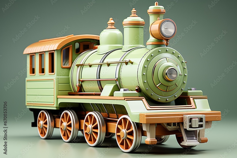 astel green wooden toy train set, inspiring imaginative play with vibrant, eco-friendly colors, Generative AI