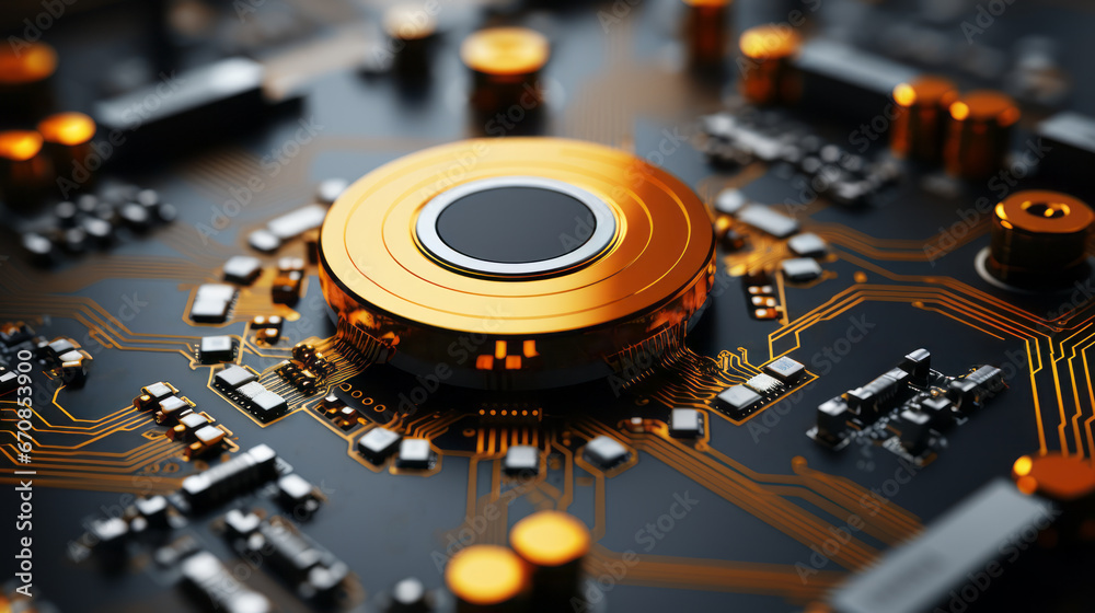 Obraz premium Closeup background of motherboard. Circuit cpu microchip digital. Ai generative illustration