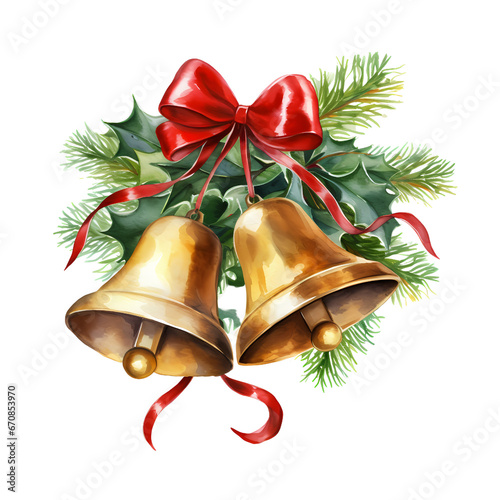 watercolor chrismast bells ,christmas decoraction, watercolor illustrations