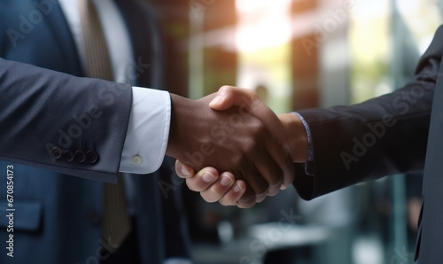 business handshake concept Portrait of two colleagues holding hands A successful deal after a good meeting