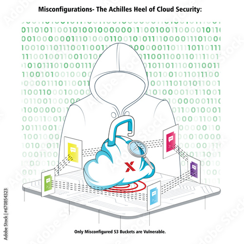 Vector illustration Misconfiguration The Achilles Heel of Cloud Security - Cloud Security 