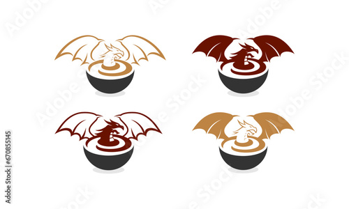 original unique dragon coffee outline logo design
