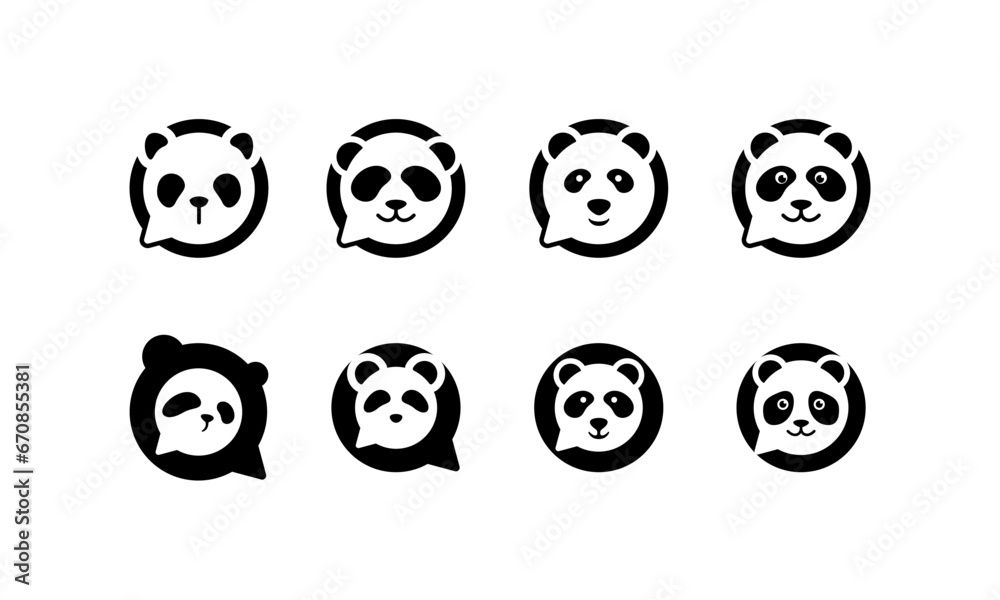 collection of panda head chat bubble icon logo designs collection of panda head chat bubble icon logo designs