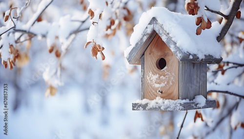 Fotografia birdhouse in the snow