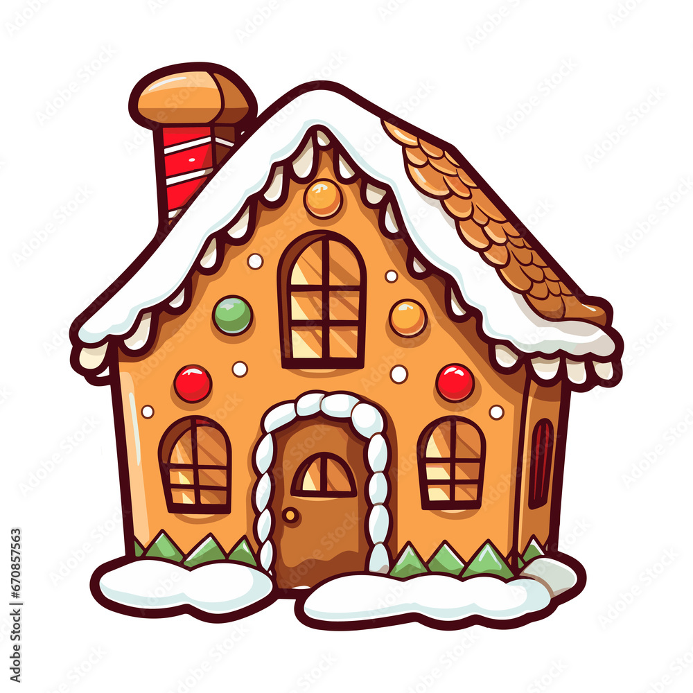 Christmas gingerbread house sticker, Gingerbread House Christmas Cookie Clipart