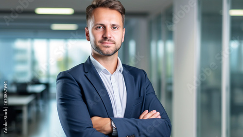 Happy businessman standing with crossed arms, professional manager, confident businessman investor looking at camera.  © BlazingDesigns