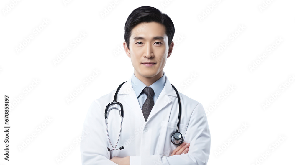 portrait Asian male doctor on the transparent background