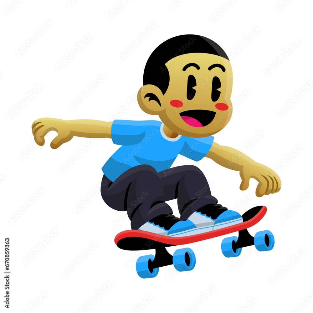 Happy Boy Skateboarding Cartoon Illustration Happy Boy Skateboarding Cartoon Illustration