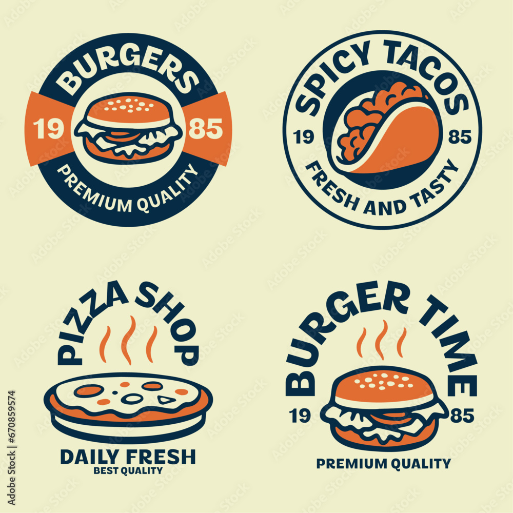 Set of Fast Food Restaurant Labels and Logos