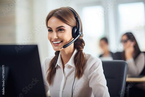 professional call center operators communicate with customers.
