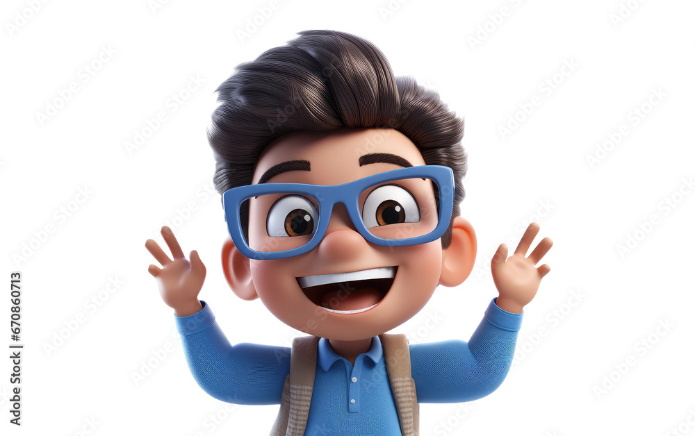 Boy Wearing Glasses And Smiling 3D Character Isolated on Transparent Background PNG.
