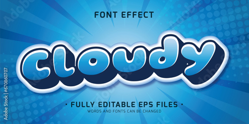 Vector editable cloudy kawaii doodle font effect, japanese style graphic font