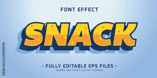 Vector editable font effect with snack word in kawaii doodle style