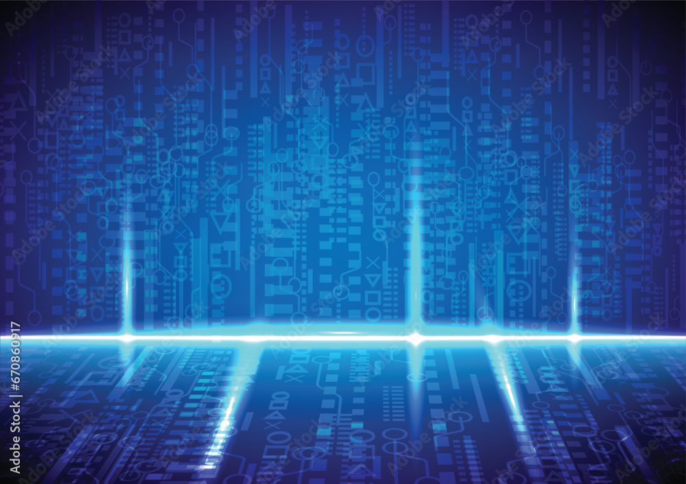 Digital background blue matrix. Elements code and perspective view. Vector Illustration. Hacker concept. Digital background blue matrix. Elements code and perspective view. Vector Illustration. Hacker concept.