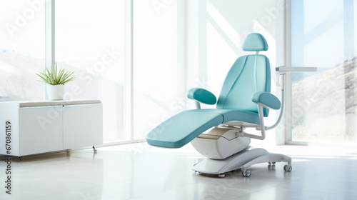Blue Dental office chair. Ai generative