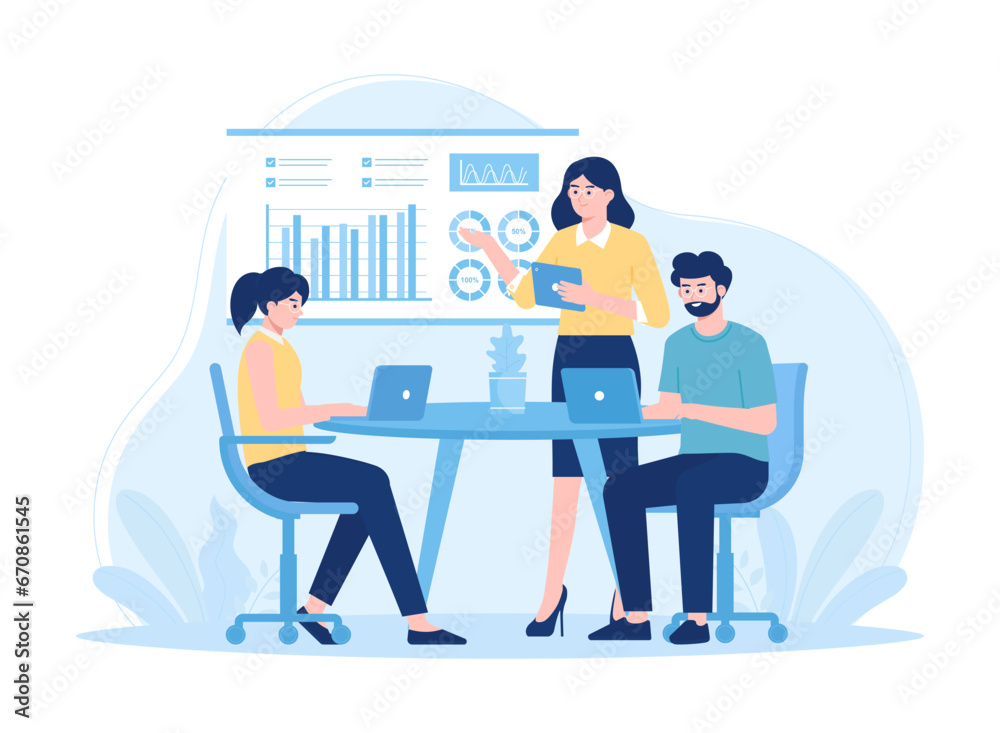 People consult on projects concept flat illustration