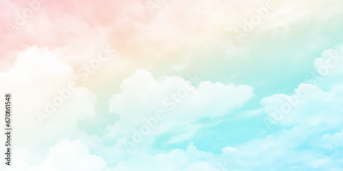 Pastel sky background with white clouds. Sugar cotton pastel clouds vector design background. Fantasy pastel color. Pastel sky vector background.