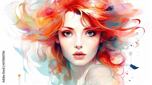 Beautiful woman face pop art drawing in watercolor. AI generated image