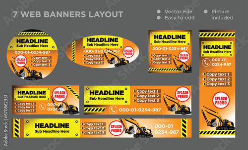 web layout social media post trucking excavator heavy duty