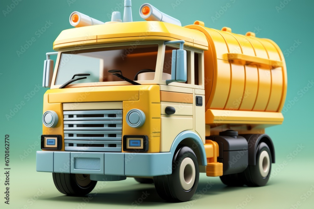 Pastel beige toy garbage truck, promoting environmental awareness and interactive play in a neutral color, Generative AI