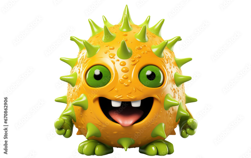 Healthy Kiwano Horned Melon Fruit 3D Character Isolated on Transparent Background PNG.