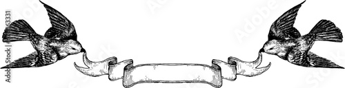 鳥とアンティーク調のリボンフレーム