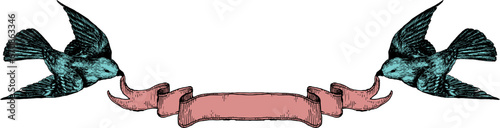 鳥とアンティーク調のリボンフレーム