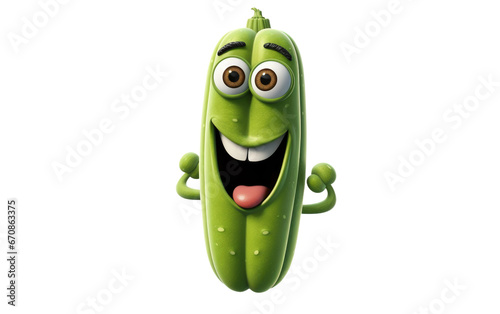 Green Fresh Okra Vegetable in Crazy Face 3D Character Isolated on Transparent Background PNG.
