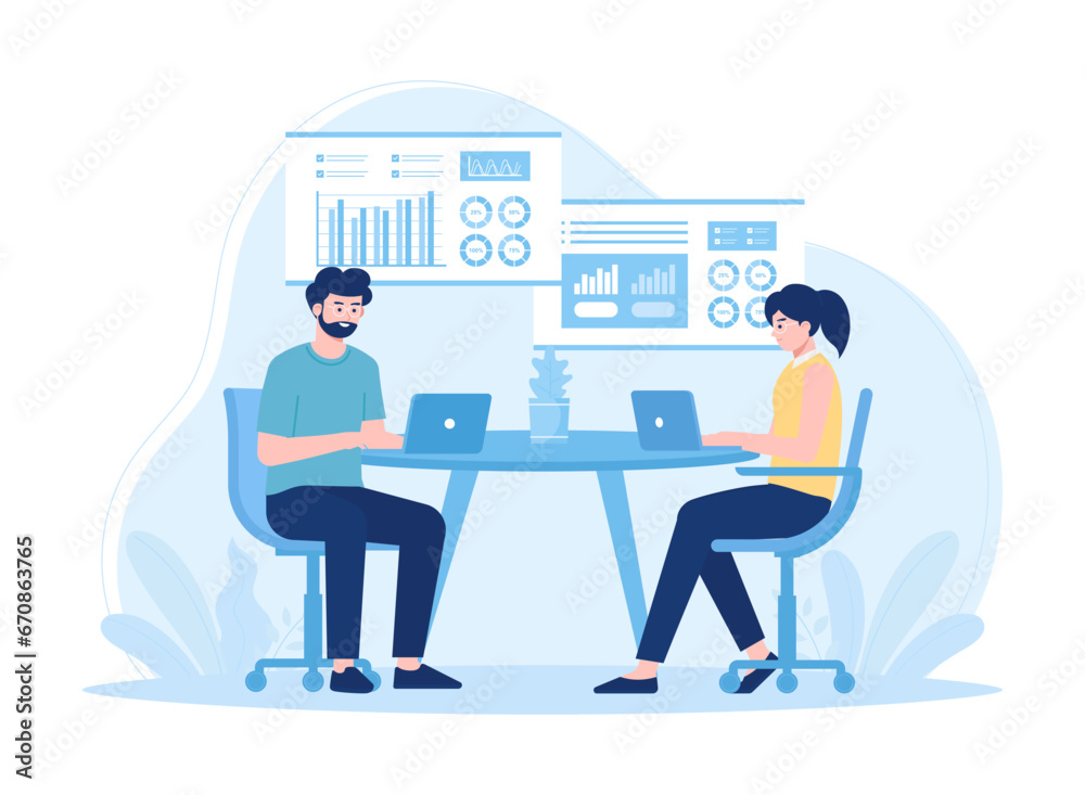 People consult on projects concept flat illustration People consult on projects concept flat illustration