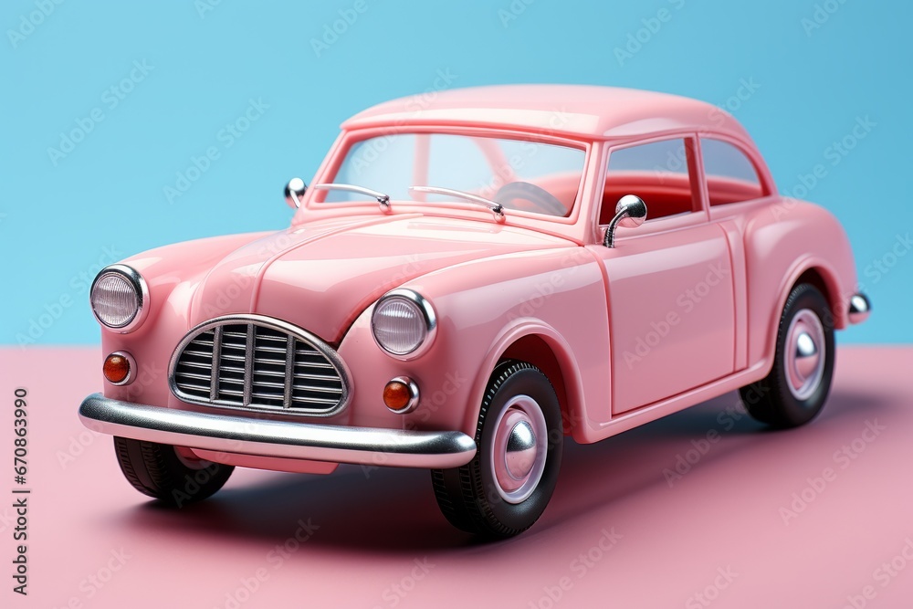Pastel pink toy car with removable parts, promoting hands-on creativity and customization, Generative AI