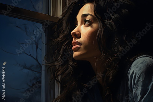Illustration of a person looking out a window, © NE97