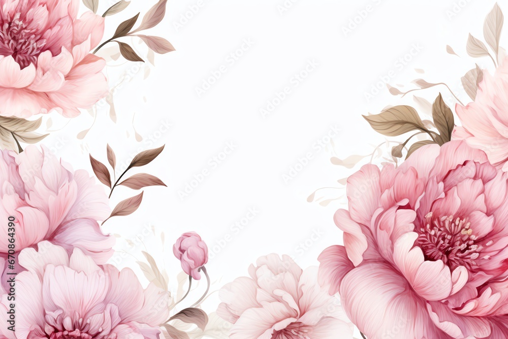 Peony flowers watercolor background with white space. watercolor illustration