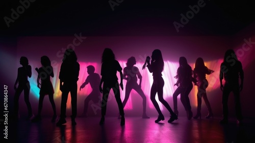 80s disco  people dancing  silhouette style lighting background.