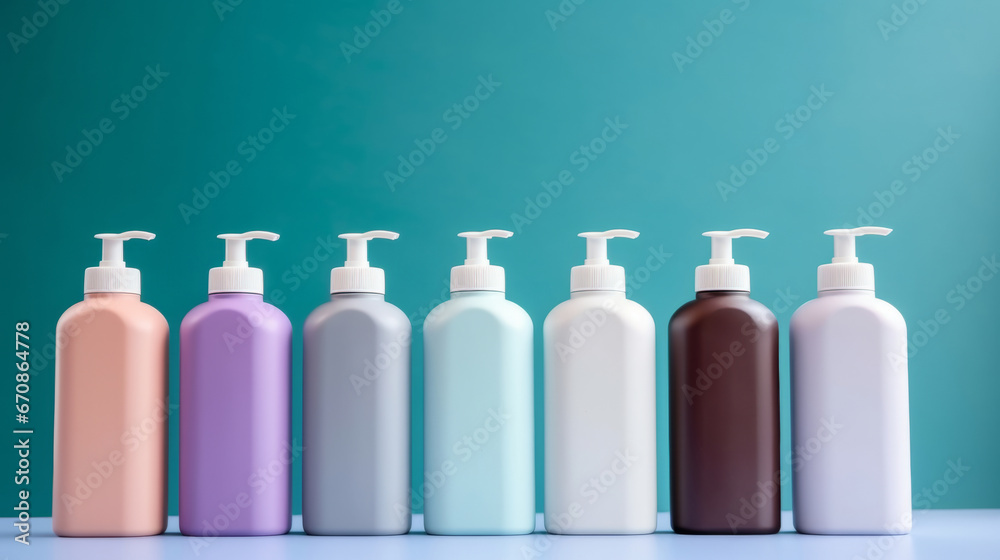 Plastic hand-wash or shampoo bottles. Blank empty colorful bottles for branding Plastic hand-wash or shampoo bottles. Blank empty colorful bottles for branding
