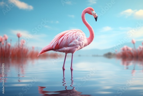 Pastel flamingo in a reflective pose  encouraging mindfulness and relaxation in calming pastels  Generative AI