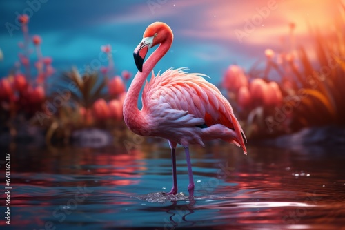 Pastel flamingo wading in shallow waters  inviting viewers to find tranquility in vibrant pastels  Generative AI