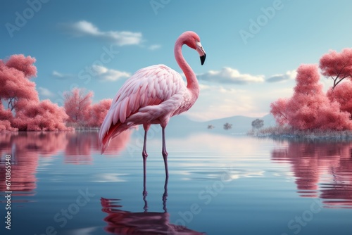 Pastel pink flamingo in a minimalist pond  highlighting the beauty of simplicity in gentle pastel tones  Generative AI 