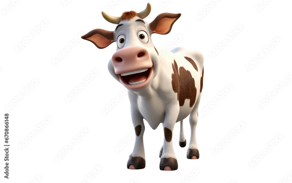 Stunning Cute Cow is Standing 3D Cartoon Isolated on Transparent Background PNG.