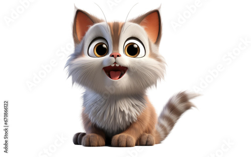 Attractive Cute Cat 3D Cartoon Isolated on Transparent Background PNG.