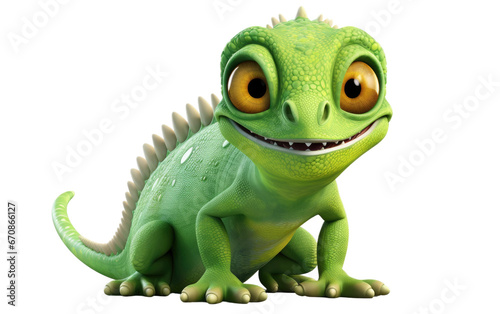 Standing a Cute Green Chameleon 3D Cartoon Isolated on Transparent Background PNG.