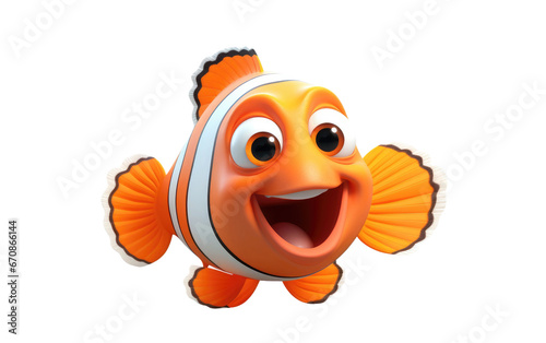 Stunning Shiny Orange Color Clown Fish 3D Cartoon Isolated on Transparent Background PNG.