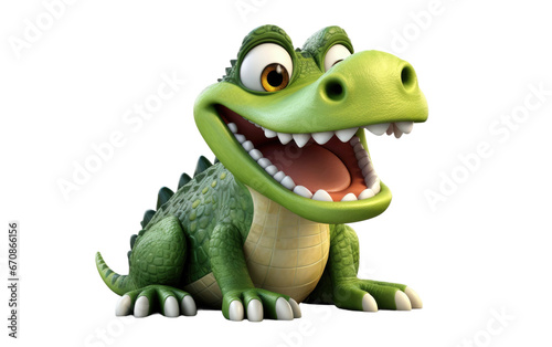 Smiling Green Fabulous Crocodile 3D Cartoon Isolated on Transparent Background PNG.