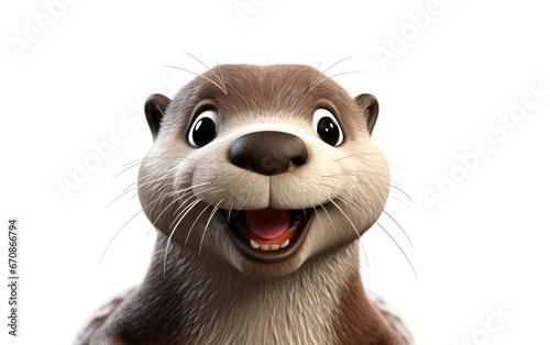 Portrait Cute Otter Animal 3D Cartoon Isolated on Transparent Background PNG.